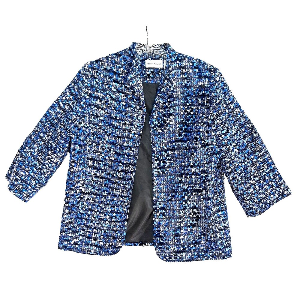 Alfred Dunner Women 14 Blue Tweed Jacket Career Workwear Business Blazer